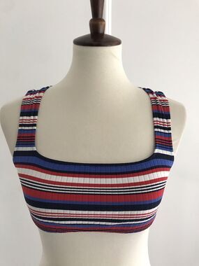 Solid & Striped Bikini Top The Cleo Striped Ribbed Pullover Swimwear